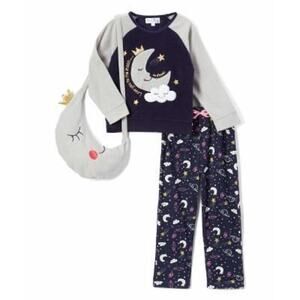 Freestyle Revolution Girls' 3 pc, pajama set Silver/Navy with bag NWT Size 4T